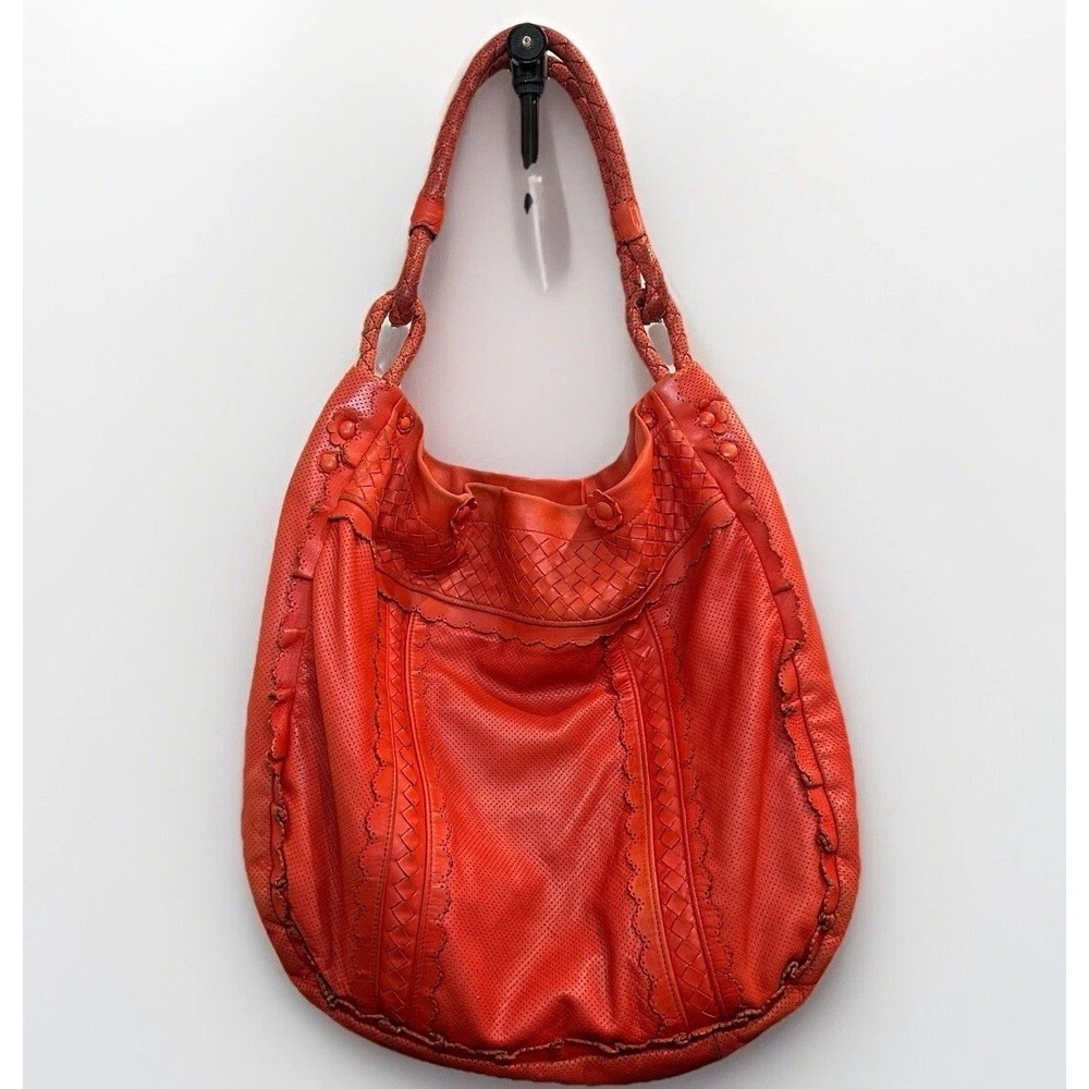 Bottega Veneta Hobo Bag Purse Large Red Nappa‎ Leather Intrecciato Runway Boho